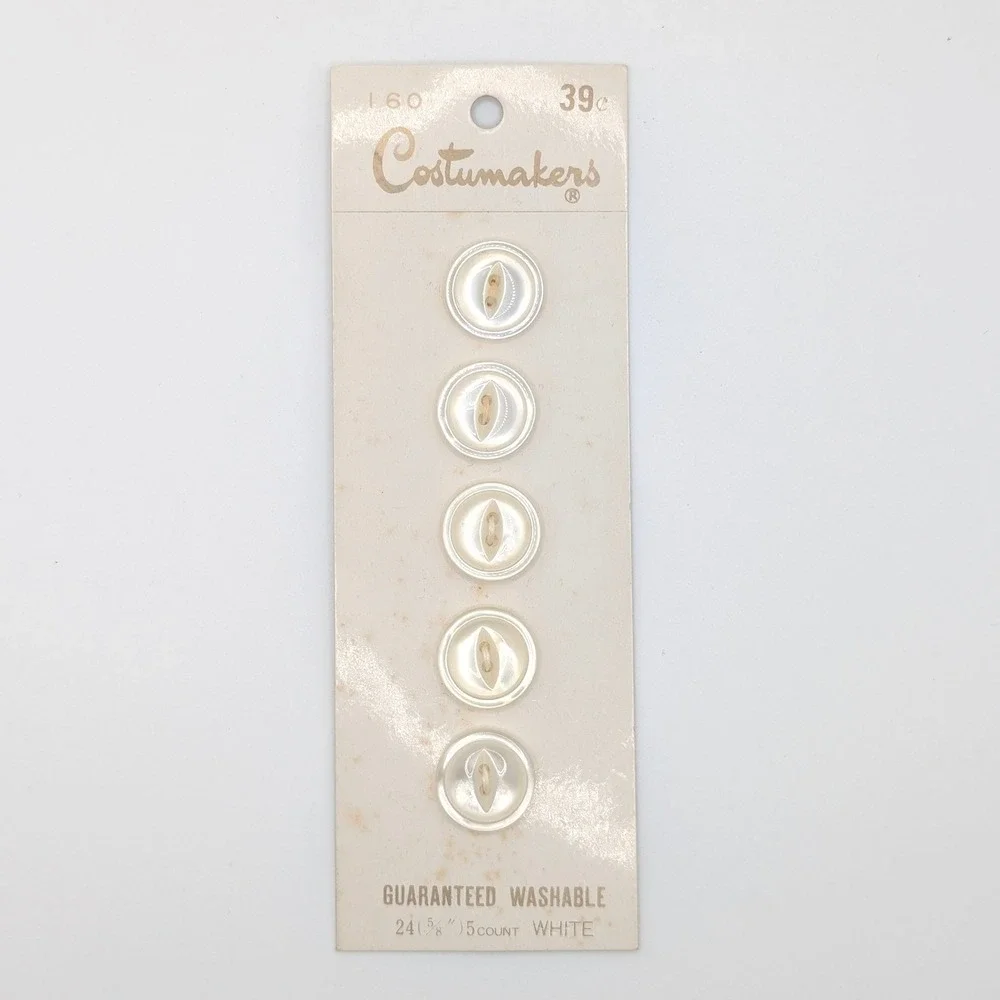 Vintage Costumakers Buttons Style 160 White 5/8 Inch 5 Count Made in Japan NOS